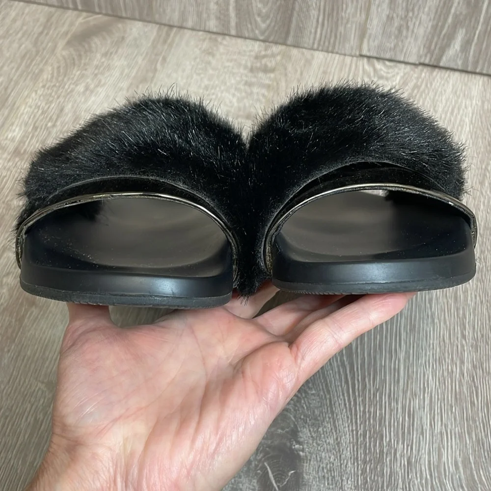 Aldo Gotta Black & Metallic Faux Fur Slide Sandal 7.5